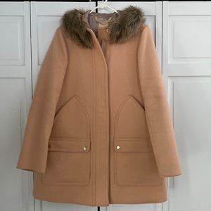 JCrew Womens Vail Faux Fur Trim Hooded Parka Coat Wool Blend in Blush Size 8